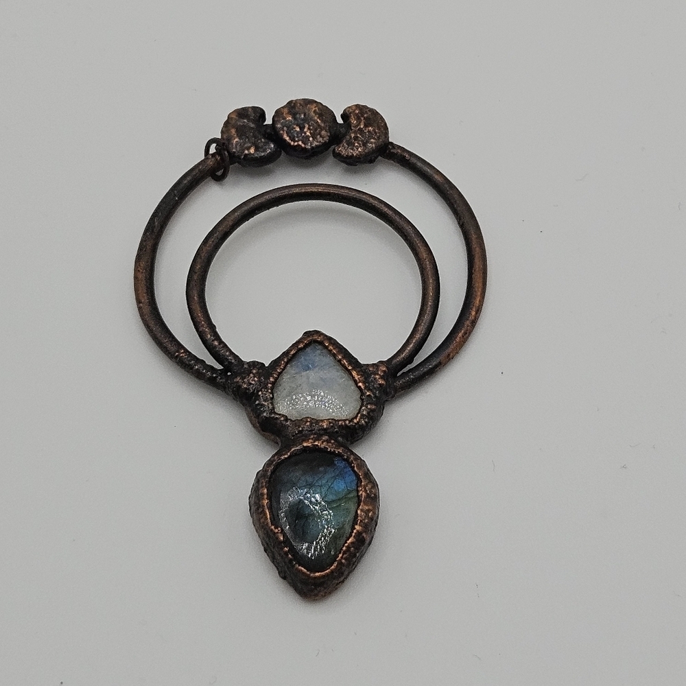 large copper moonstone and labradorite pendant
